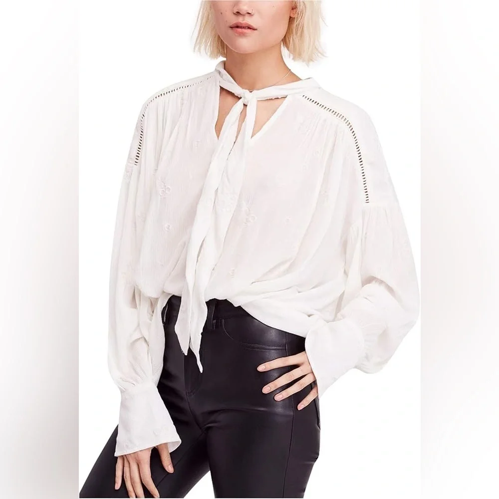 Nwot Free People Wishful Moments Ivory Bohemian Long Sleeve Blouse XS